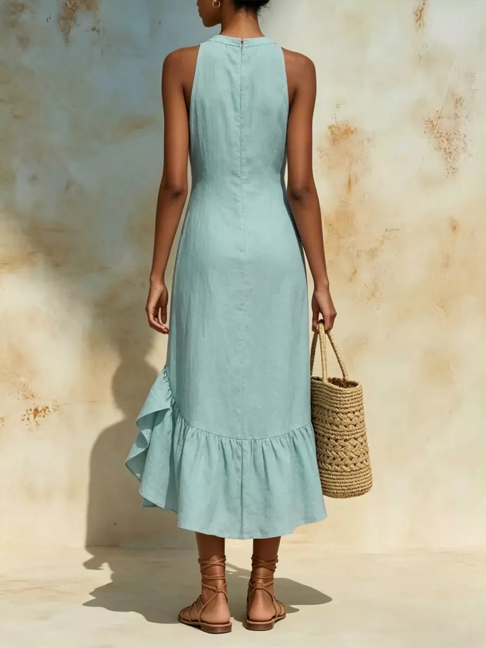 Full Size Ruffle Hem Sleeveless Midi Dress Plus Size, image 5