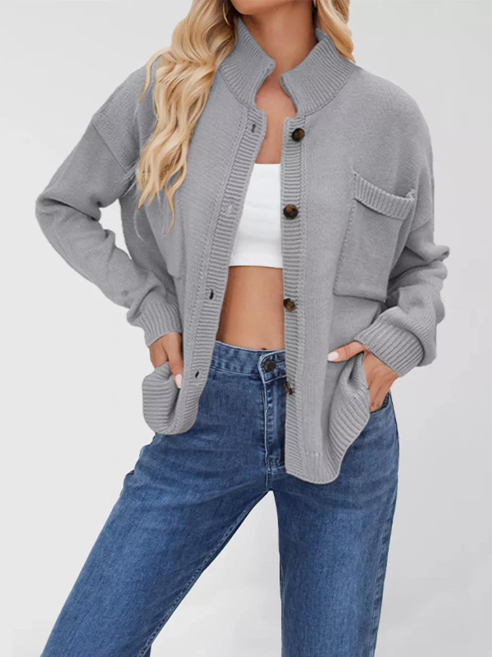 Button Up Dropped Shoulder Cardigan, image 10