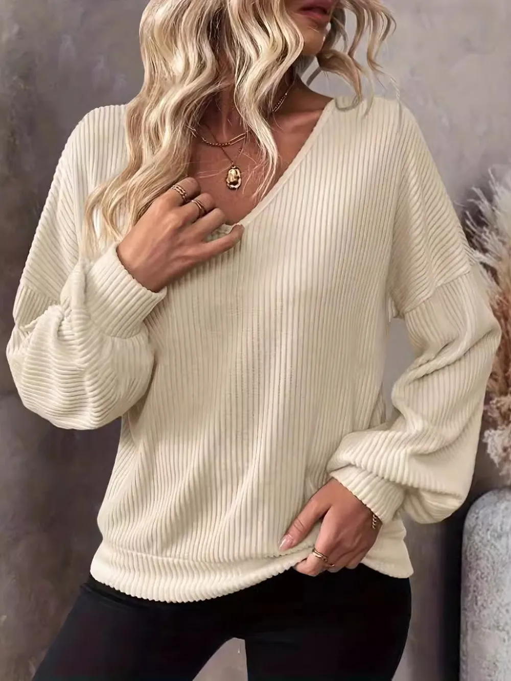 Ribbed Knit Back Bow Tie Blouse, image 5
