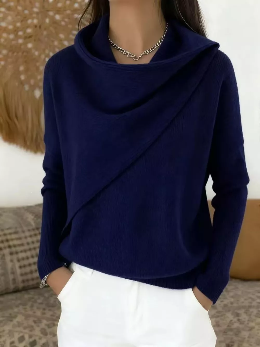 Full Size Solid Color Cowl Neck Sweater Plus Size, image 2