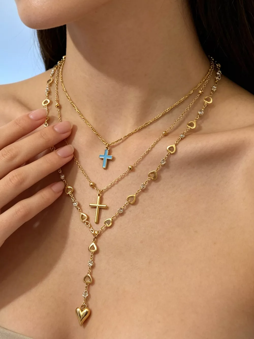 Layered Cross and Heart Necklace, image 5