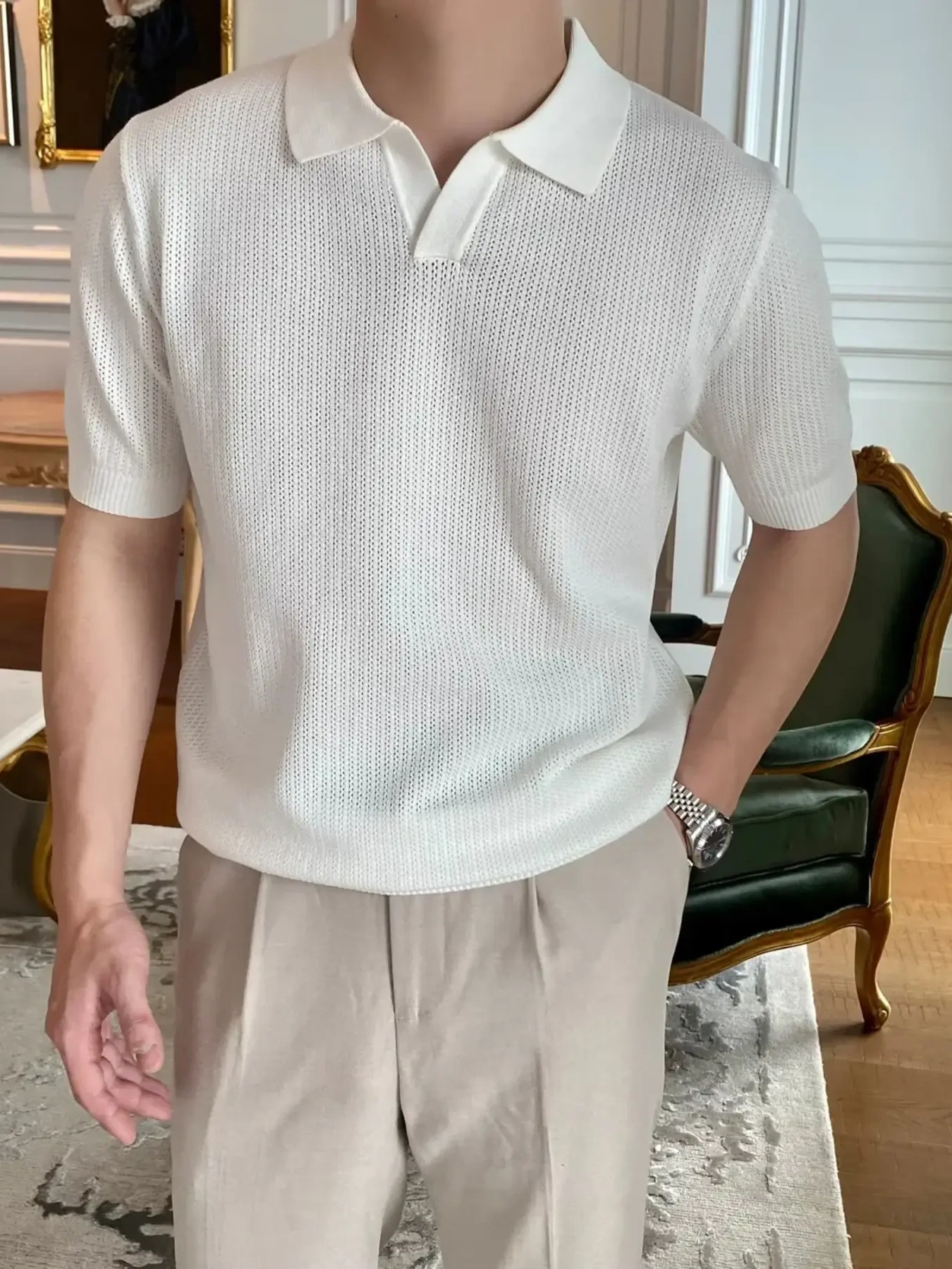 Men's Plus Size Textured Short Sleeve Polo, image 5