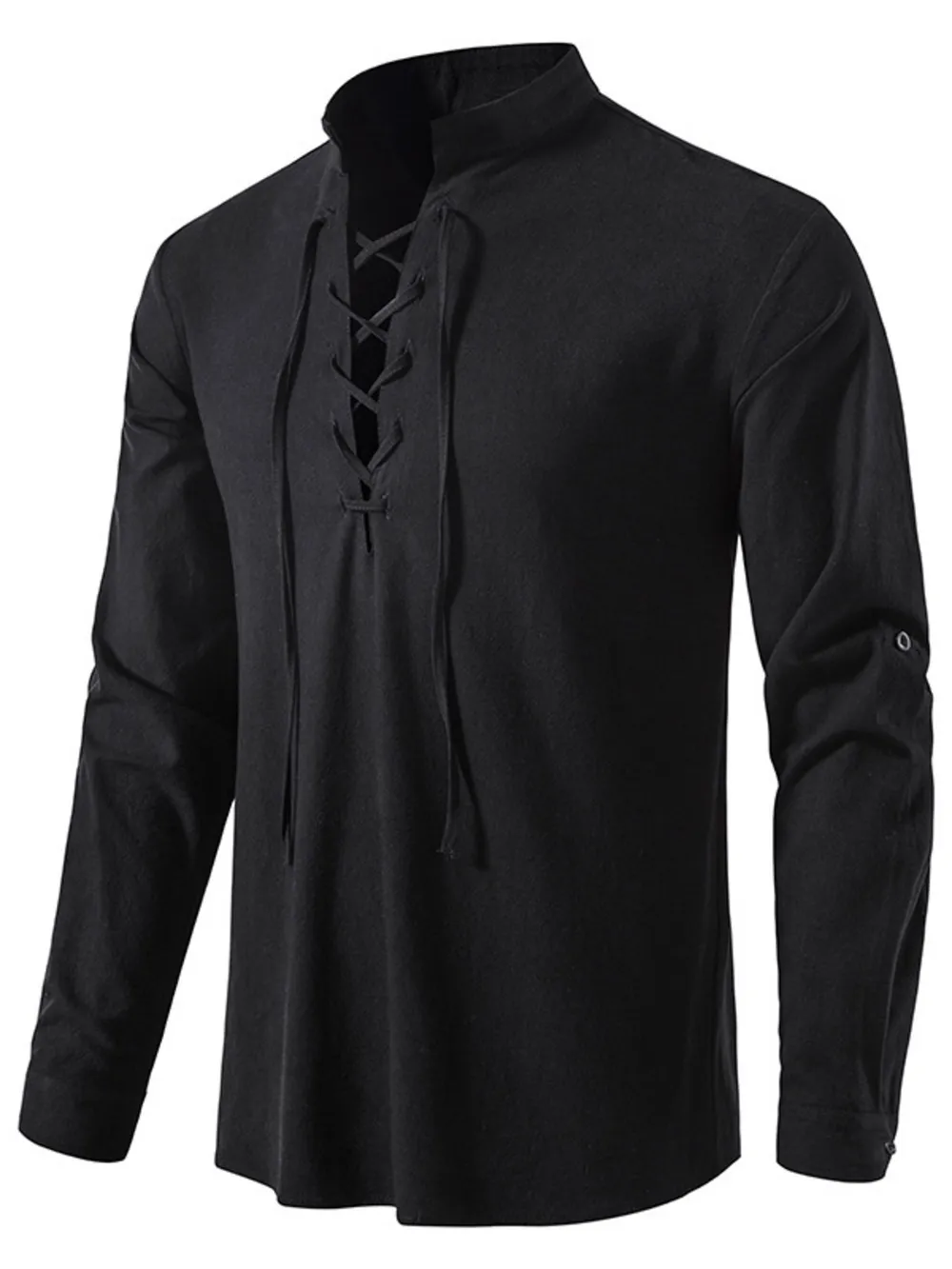 Men's Lace Up Long Sleeve Blouse, image 2