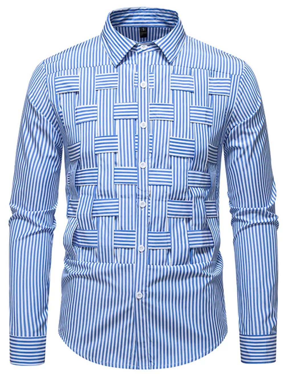 Men's Striped Woven Pattern Long Sleeve Shirt, image 8