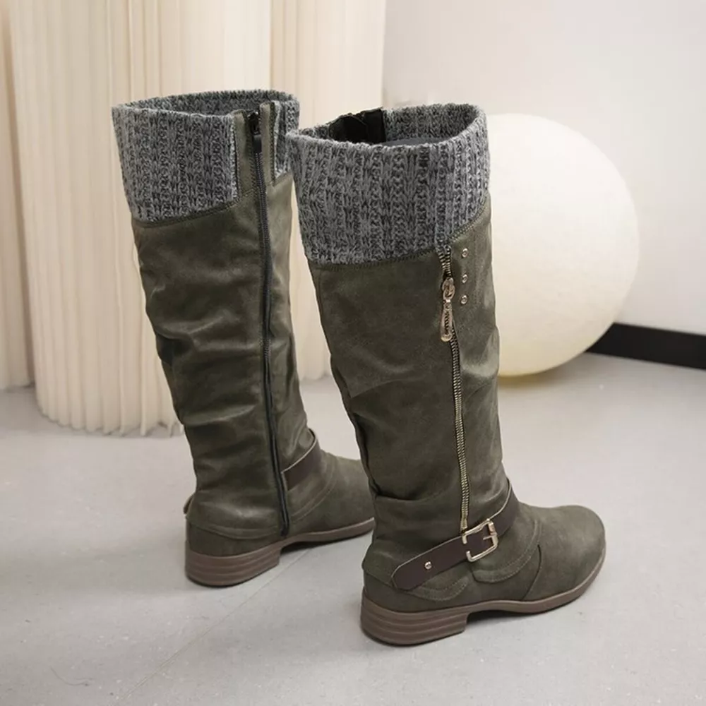 Knee High Slouch Boots with Knit Cuff, image 13