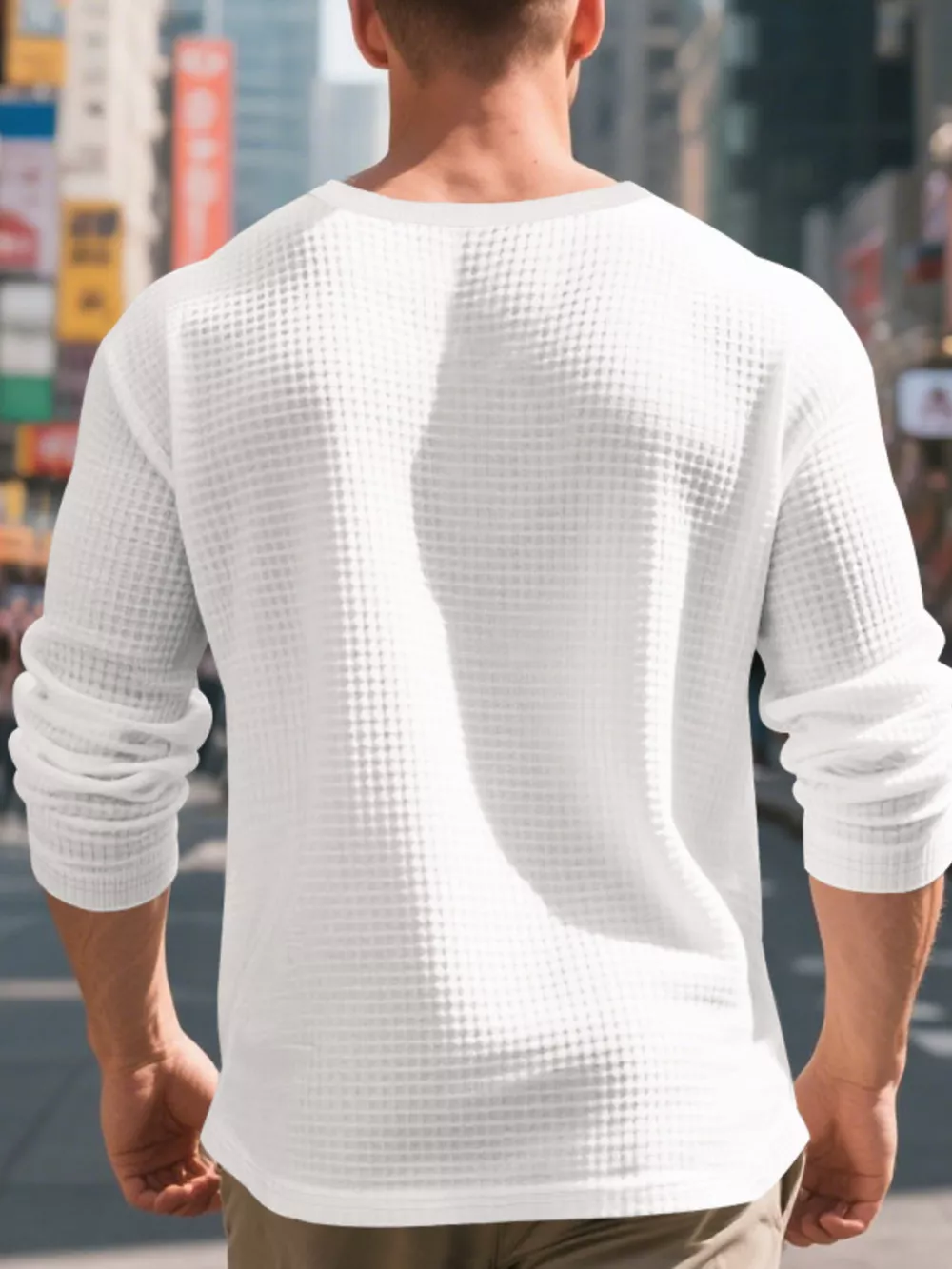 Men's Plus Size Casual Waffle Knit Henley T-Shirt, image 9