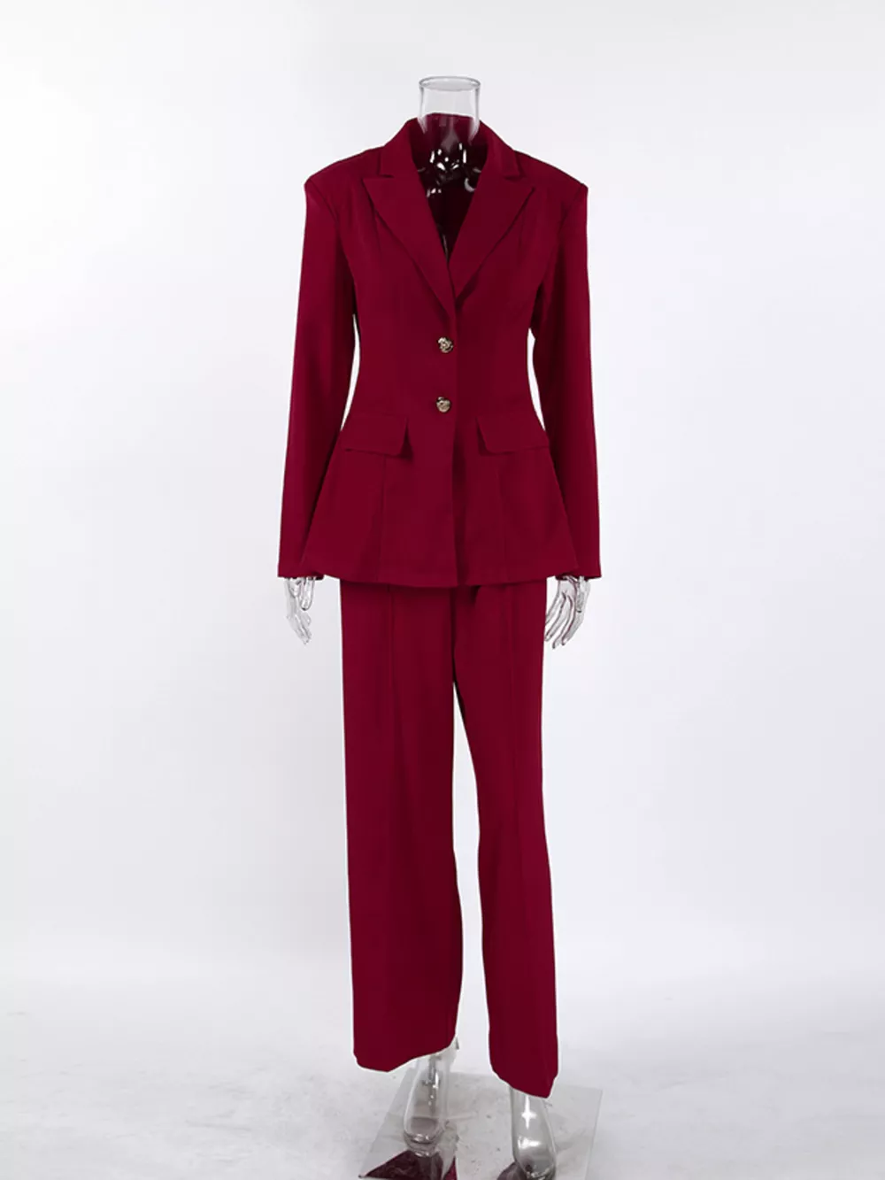 Lapel Collar Blazer and Wide-Leg Pants Set, image 9