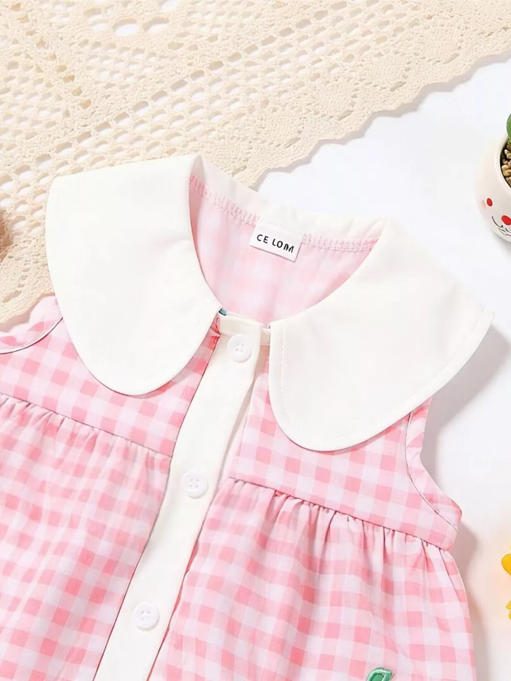 Children's Fruit Embroidered Sleeveless Plaid Dress, image 2
