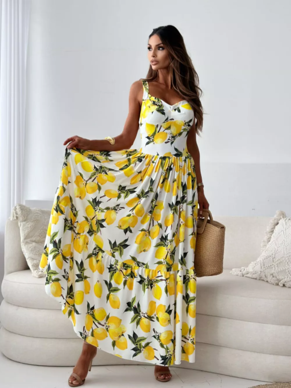 Lemon Print Spaghetti Straps Maxi Dress, image 2