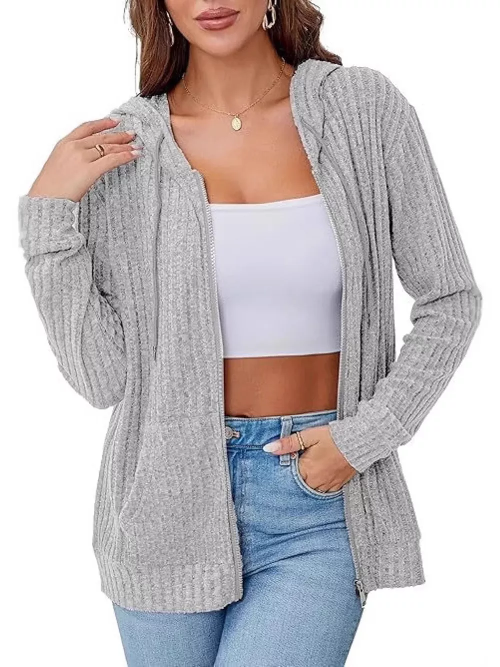 Ribbed Zip Up Hooded Outerwear, image 16
