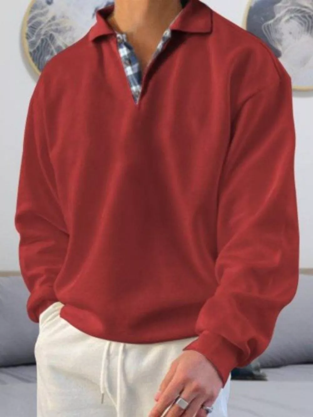 Men's Plus Size Casual Polo Collar Long Sleeve Top, image 11