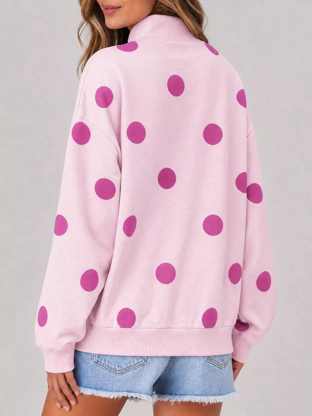 Mock Neck Polka Dot Print Oversized Sweatshirt, image 7