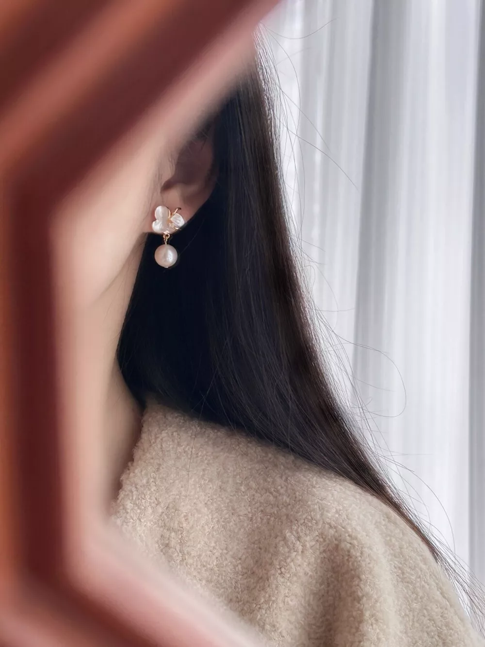 Floral Pearl Drop Earrings, image 3