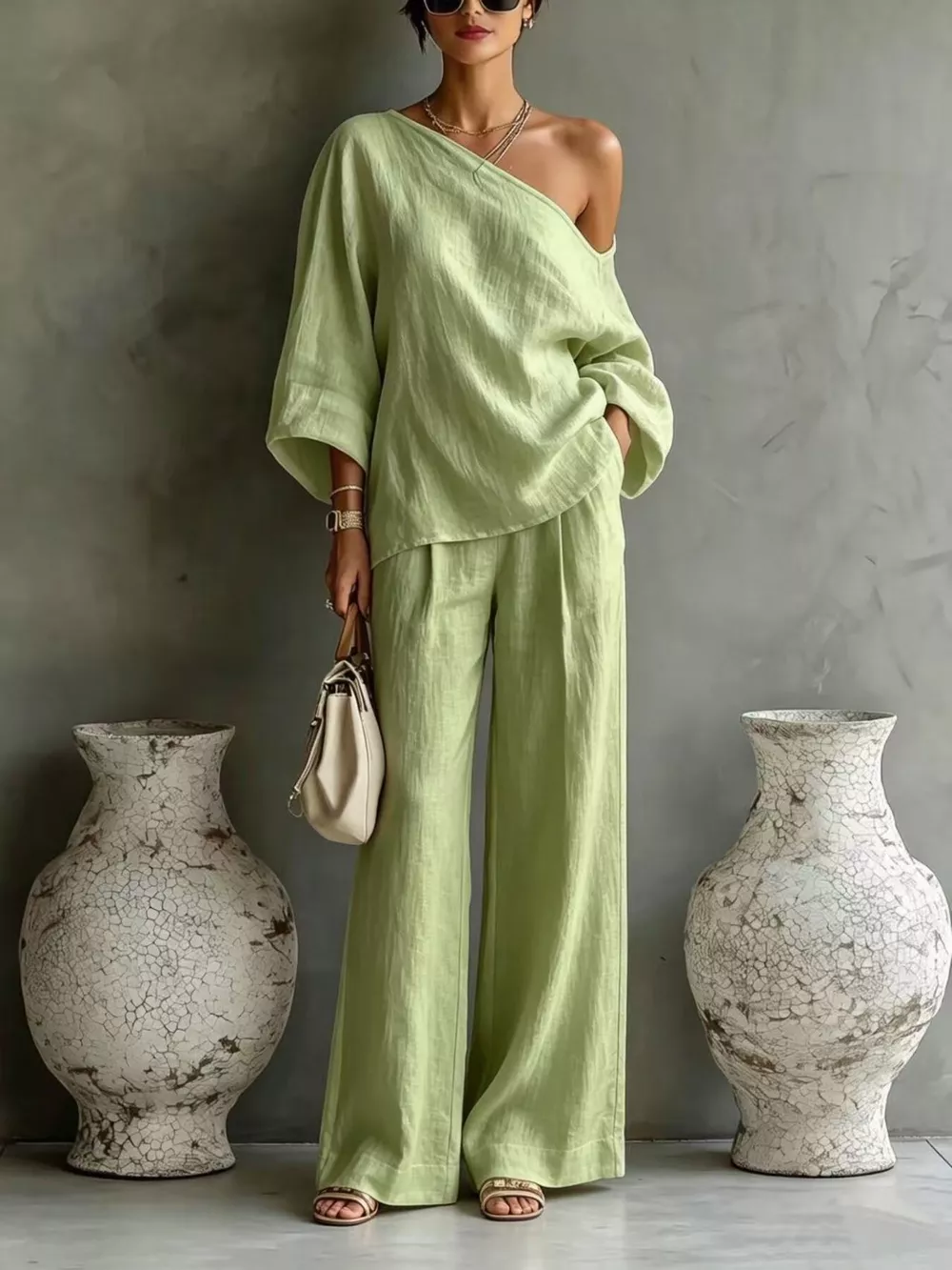 One Shoulder Top and Wide Leg Pants Set, image 16