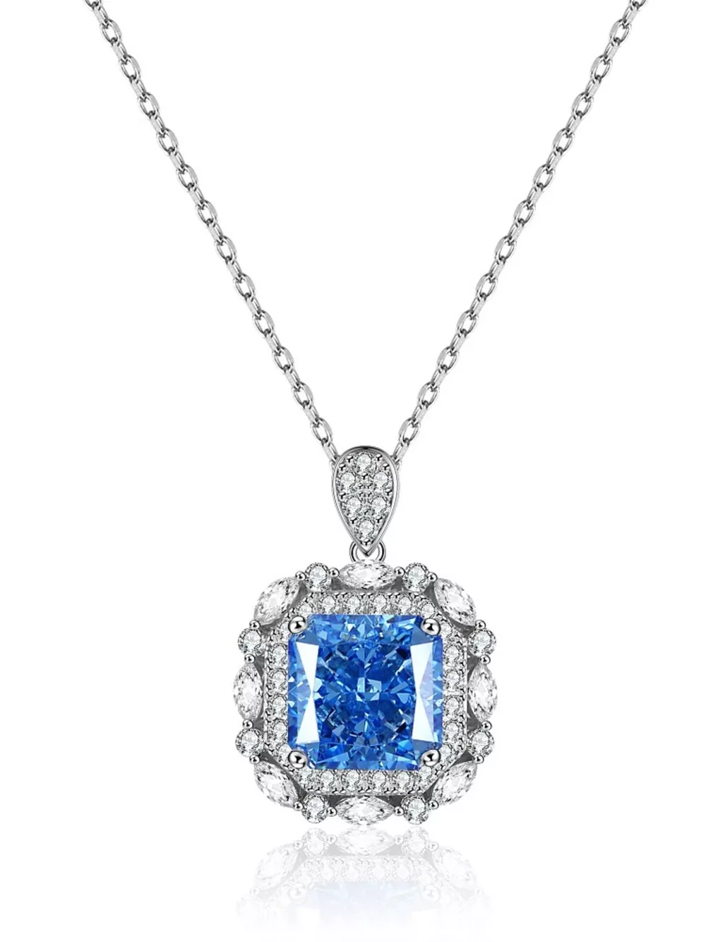925 Sterling Silver Zircon Geometric Pendant Necklace, image 3