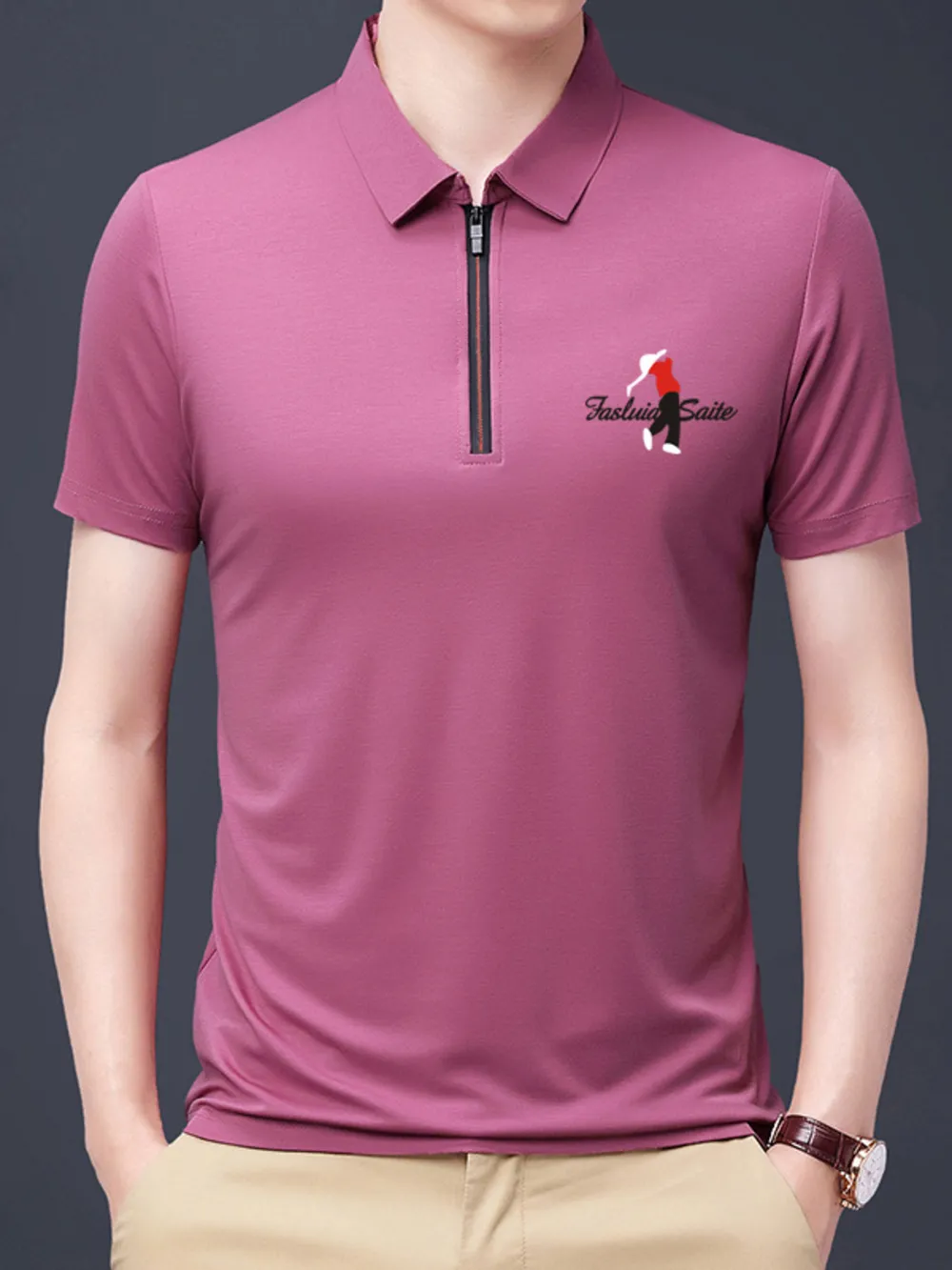 Men's Plus Size Half-Zip Short Sleeve Polo, image 3