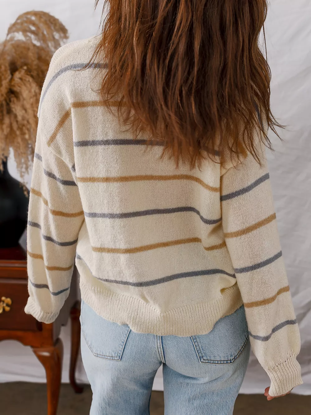 Stripe Striped Ribbed Edge Drop Shoulder Sweater, image 11