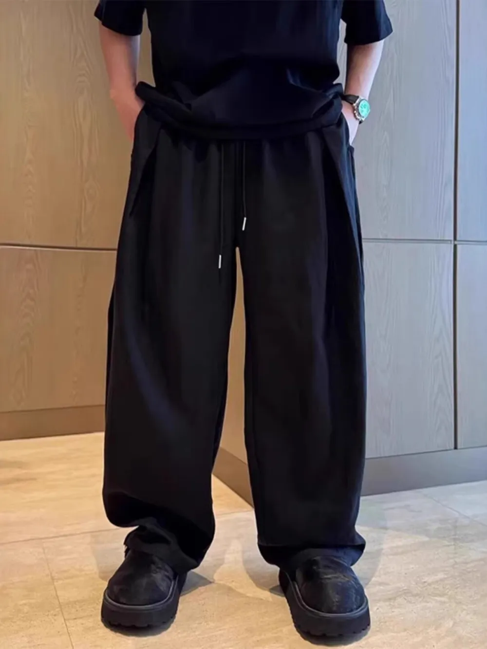Men's Plus Size Relaxed Wide-Leg Drawstring Pants