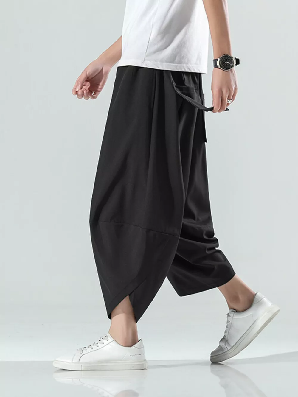 Men's Plus Size Loose-Fit Wide-Leg Cropped Casual Pants, image 2