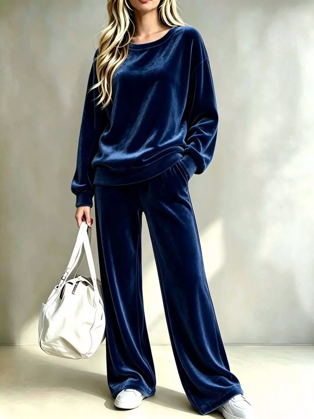 Full Size Velvet Dropped Shoulder Top and Wide-Leg Pants Set Plus Size, image 11
