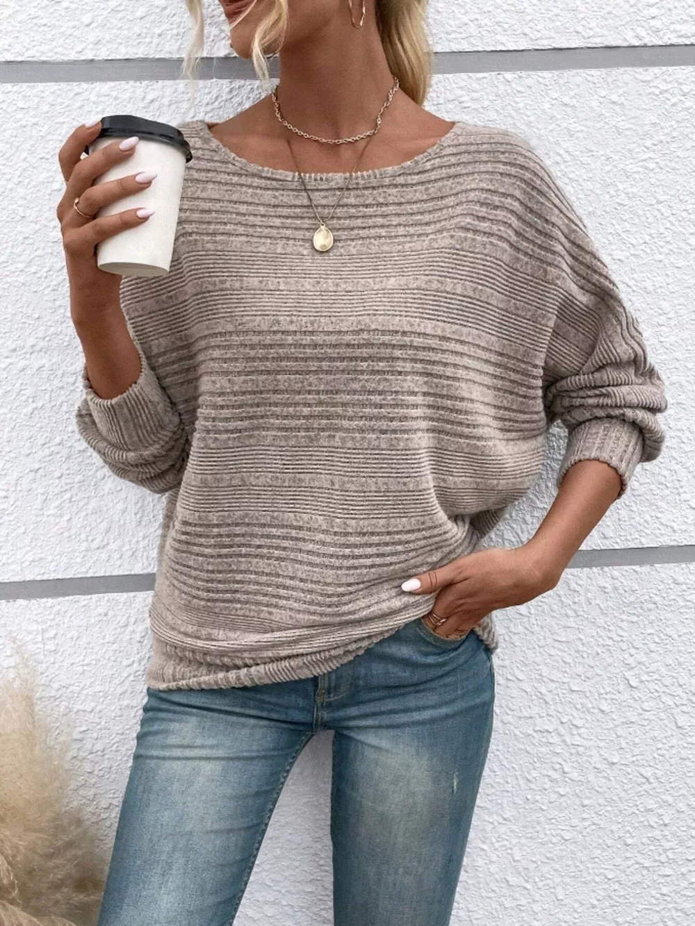 Ribbed Round Neck Long Sleeve Top, image 22