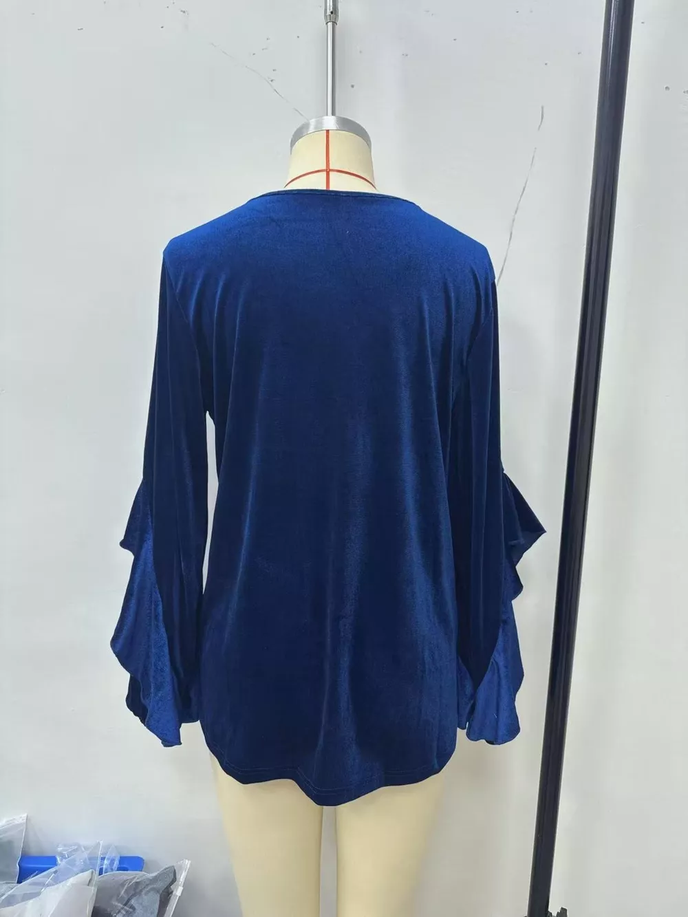 Velvet Round Neck Ruffle Sleeve Top, image 12