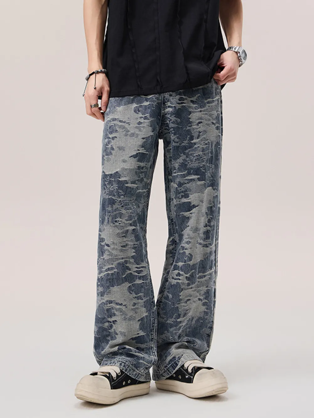 Men's Wash Wide Leg Jeans