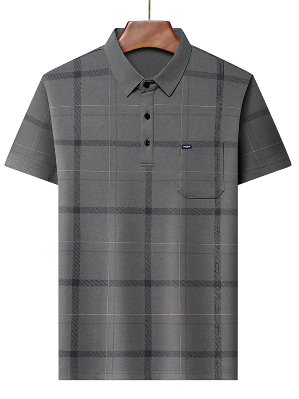 Men's Plus Size Classic Plaid Pattern Polo Shirt with Pocket