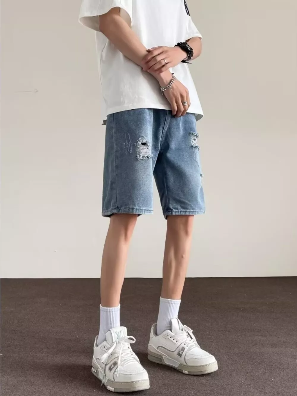 Men's Full Size Ripped Casual Loose Fit Denim Shorts Plus Size, image 2