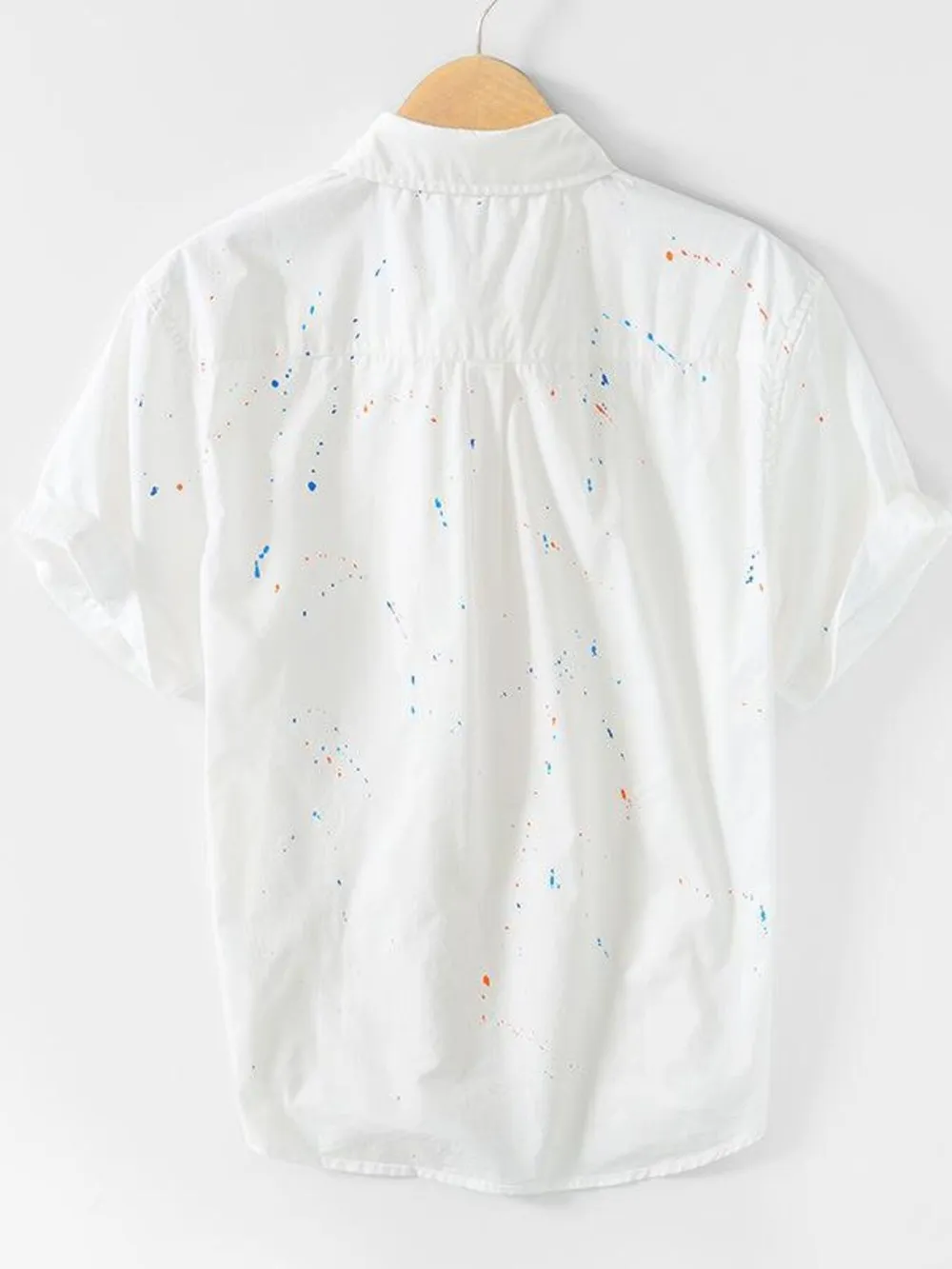 Men's Plus Size Casual Paint Splatter Short Sleeve Button-Up Shirt, image 2