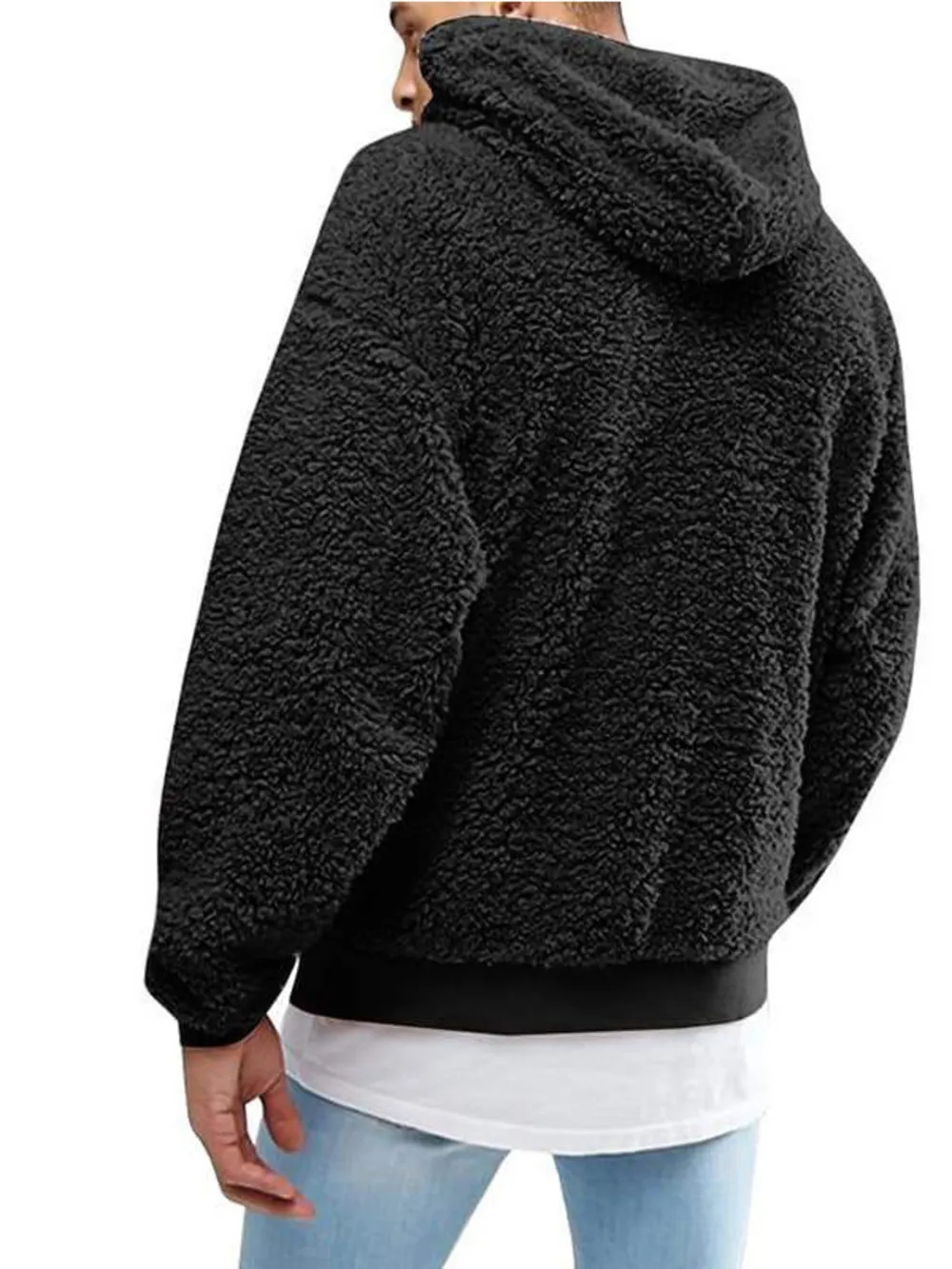 Men's Full Size Drawstring Sherpa Fleece Long Sleeve Hoodie Plus Size