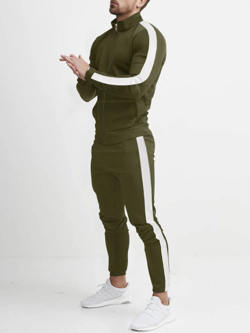 Men's Full Size Side Stripes Zip Up Top and Pants Set Plus Size, image 7