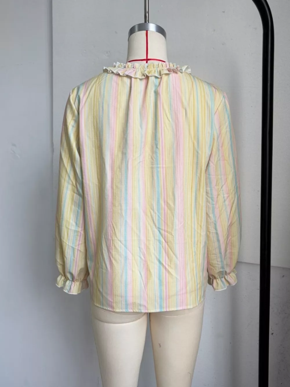 Striped Ruffle-Trim V-Neck Blouse, image 8