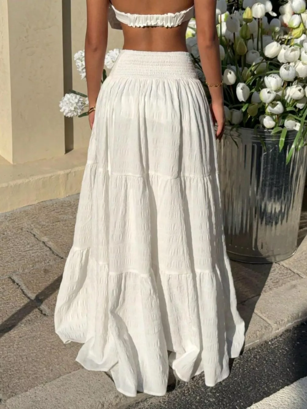 Smocked Tiered Flowy Maxi Skirt, image 4