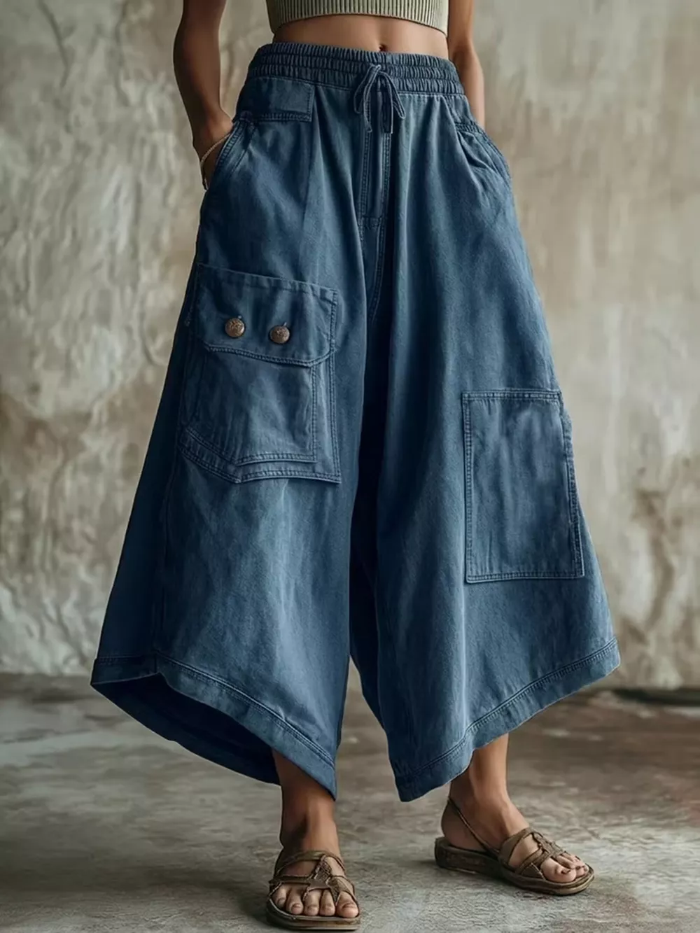 High-Waisted Cargo Wide-Leg Cropped Pants, image 4