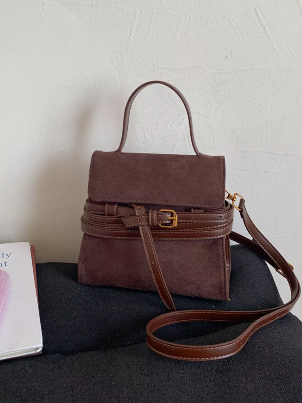 Suede Buckle Decor Crossbody Bag, image 22