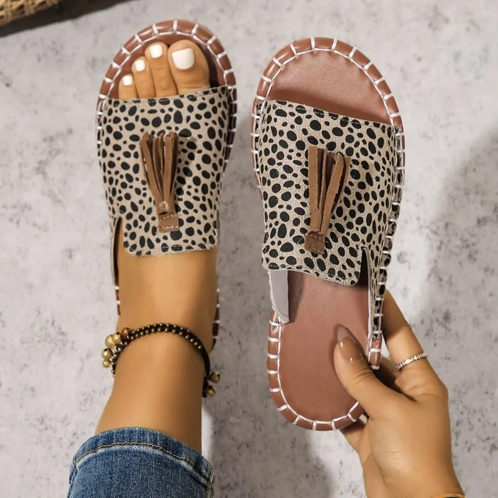 Leopard Print Tassel Flat Sandals, image 19