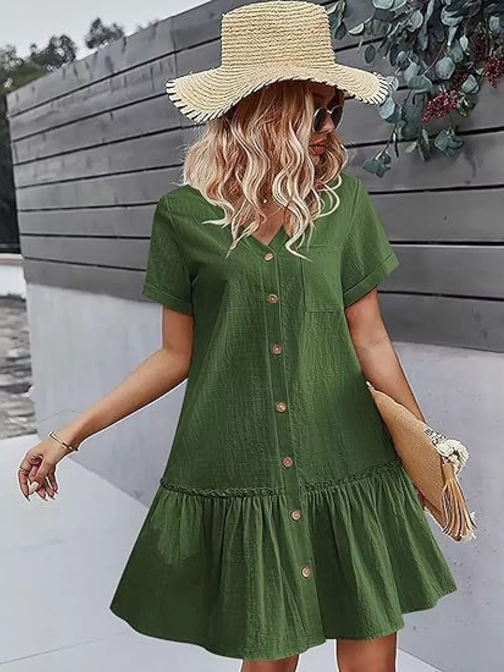 Full Size Button-Down Ruffle Hem Mini Dress Plus Size, image 10