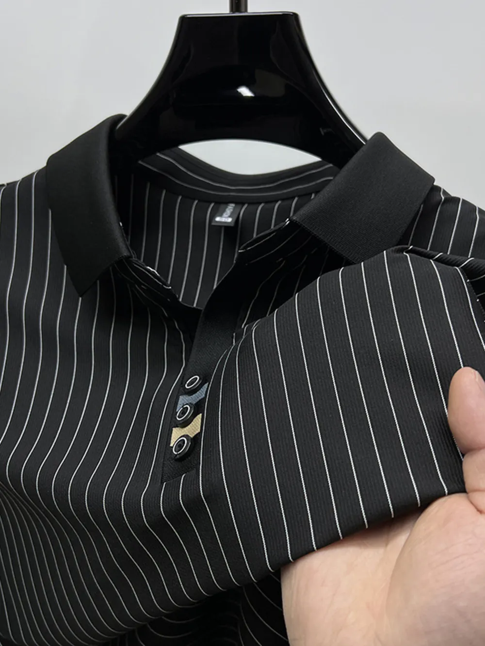 Men's Plus Size Striped Short Sleeve Polo, image 2