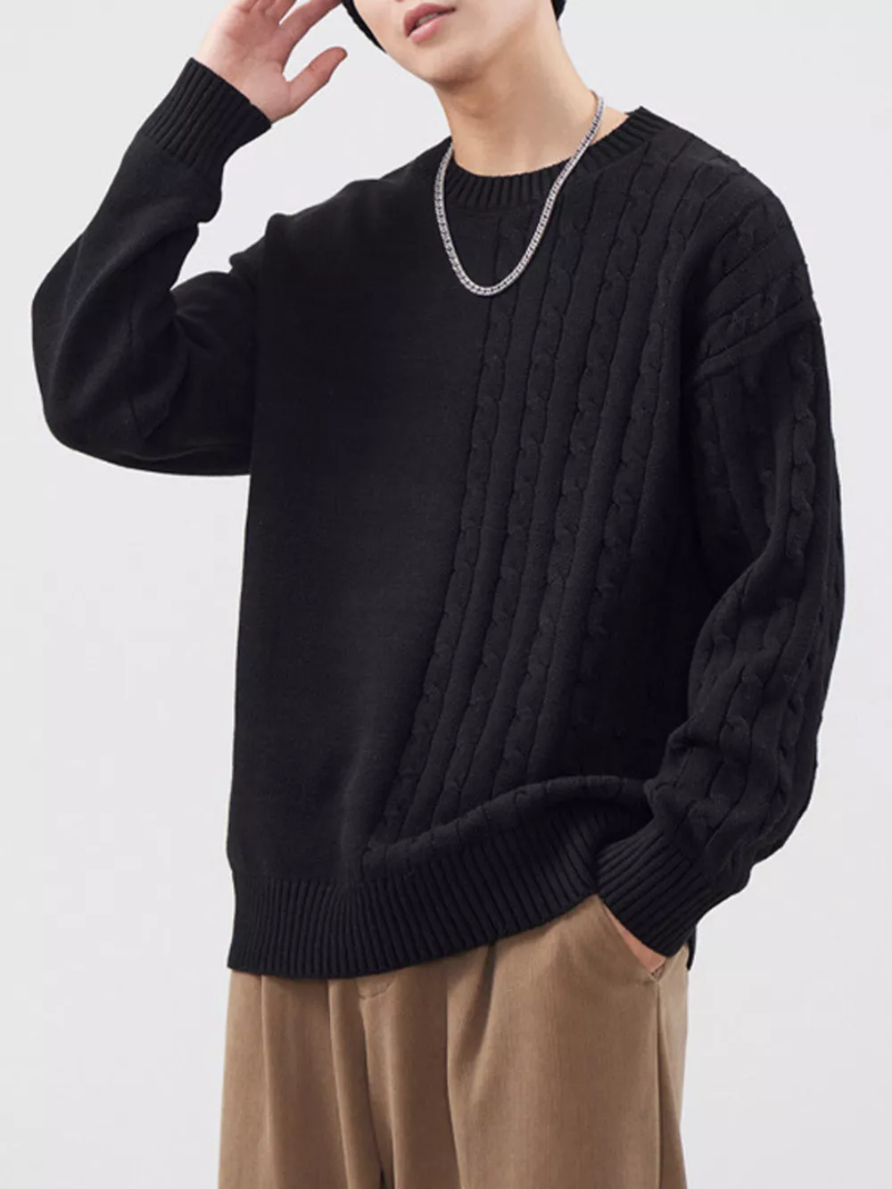 Men's Full Size Cable Knit Long Sleeve Sweater Plus Size, image 6