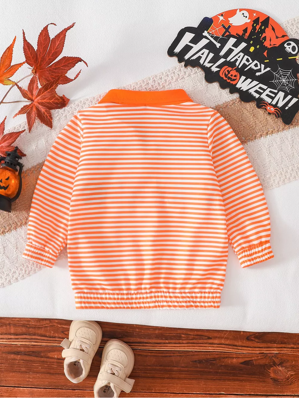 Children's Little Boo Halloween Striped Quarter-Zip Sweatshirt, image 12