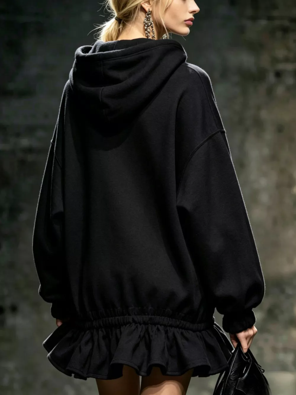 Hoodie Sweatshirt Mini Dress with Ruffled Hem, image 10