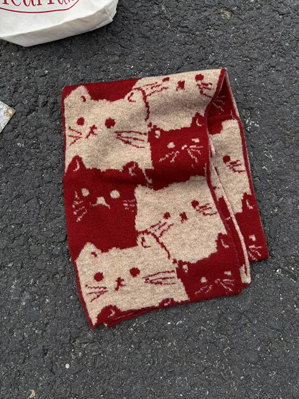 Cute Cat Pattern Knitted Scarf, image 10
