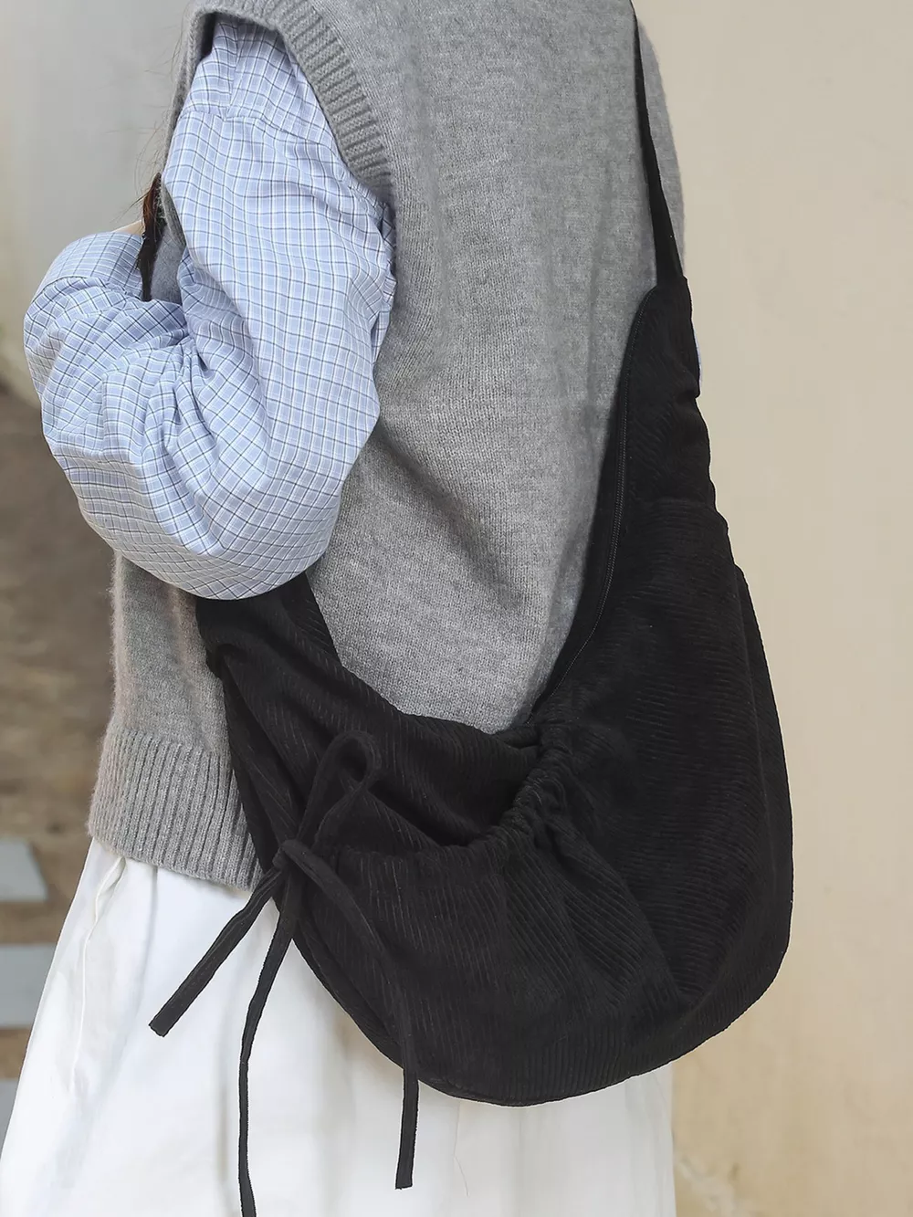 Corduroy Drawstring Crossbody Bag