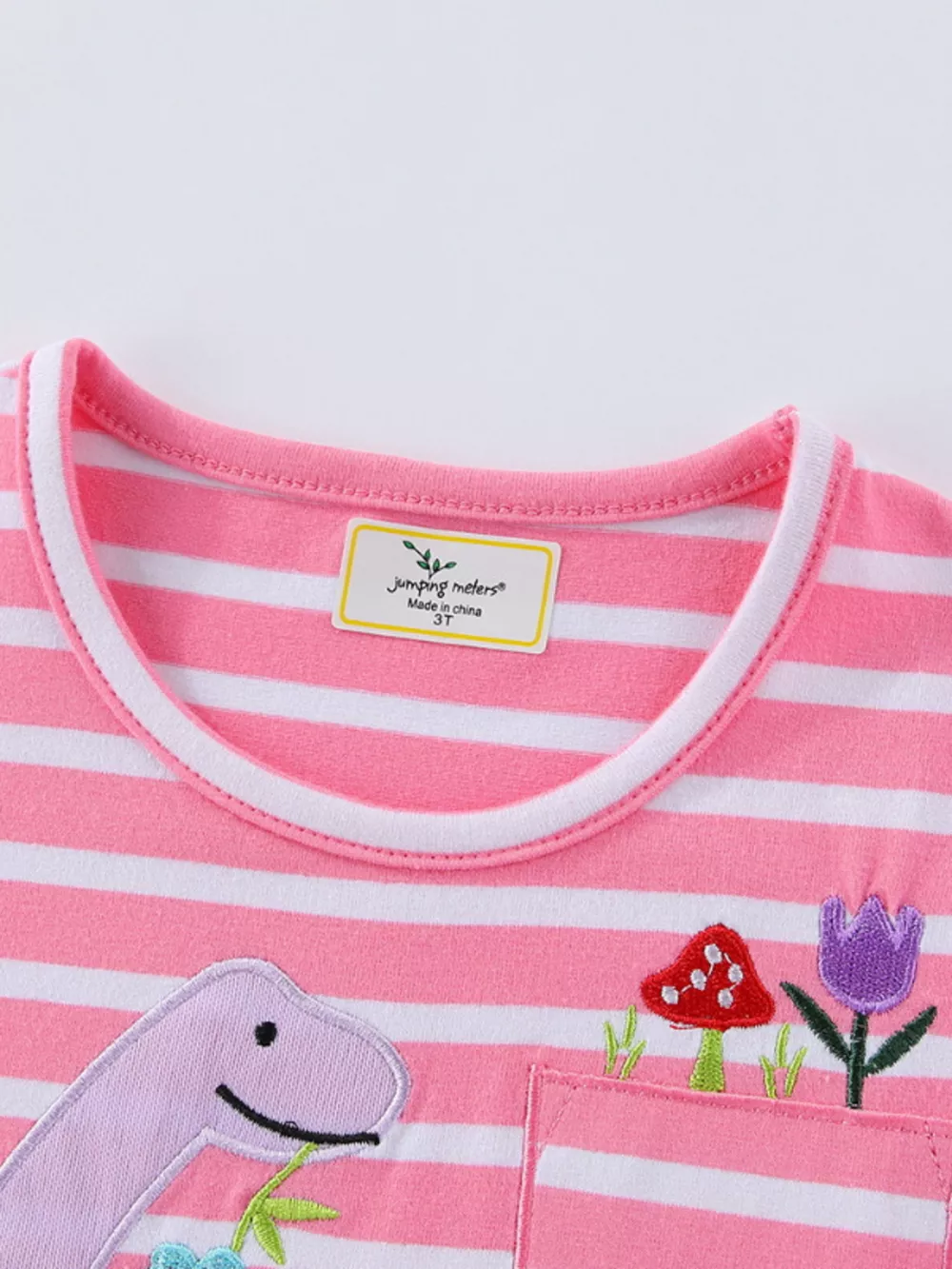 Children's Striped Dinosaur Embroidered Casual Dress, image 4
