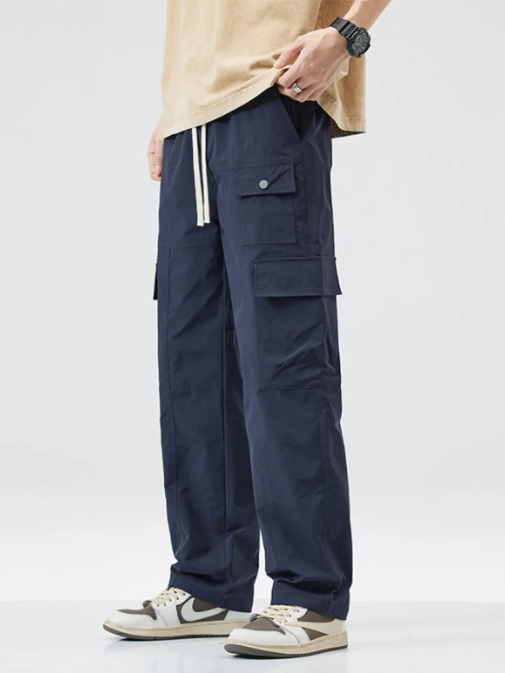 Men's Full Size Relaxed Fit Cargo Pants with Drawstring Plus Size, image 3