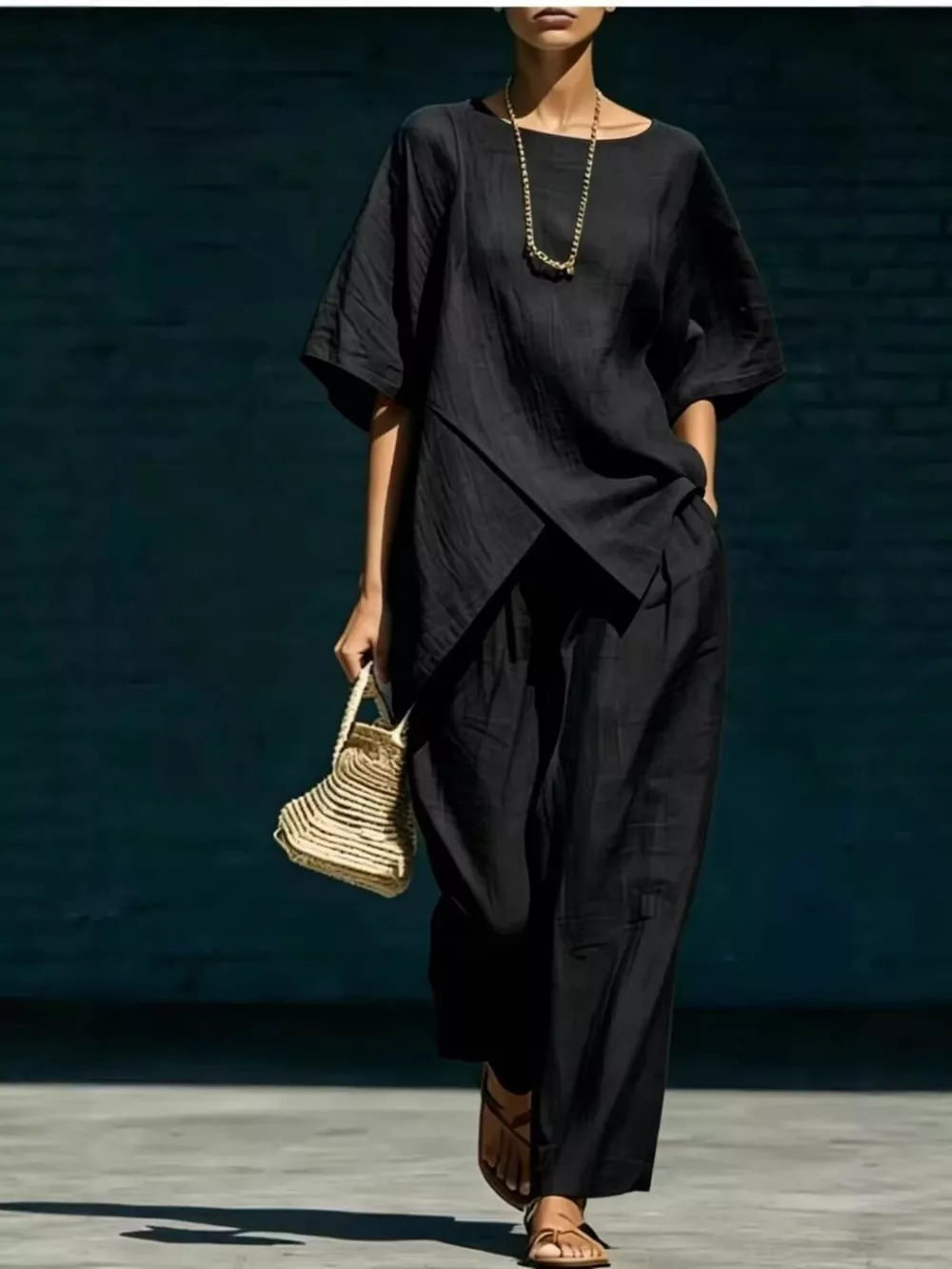 Full Size Asymmetric Top and Wide-Leg Pants Set Plus Size, image 10
