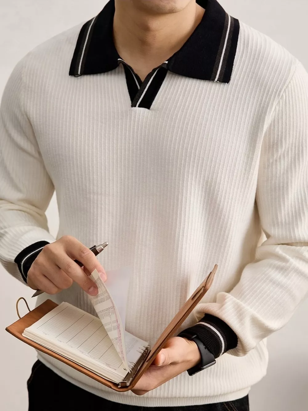 Men's Plus Size Contrast Trim Polo Collar Ribbed Knit Sweater, image 9