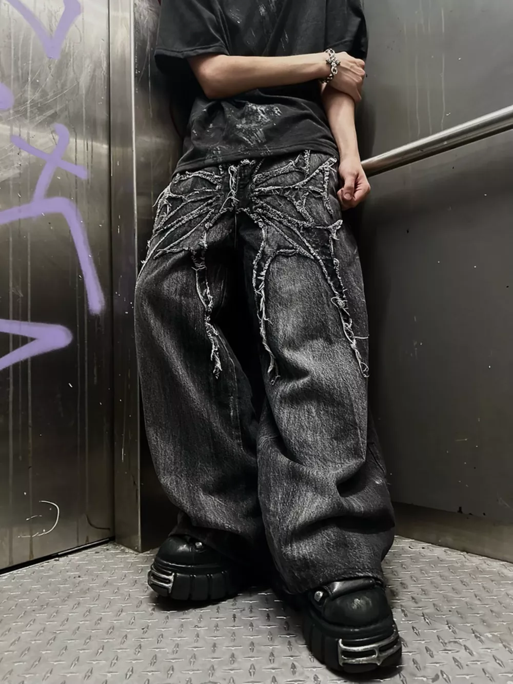 Men's Full Size Spider Wide-Leg Streetwear Jeans Plus Size