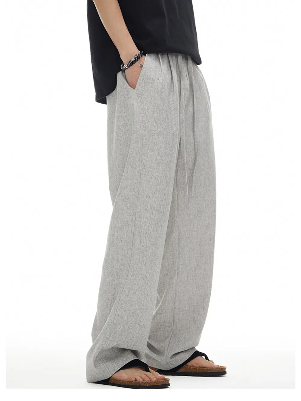 Men's Plus Size Drawstring Wide Leg Pants, image 5